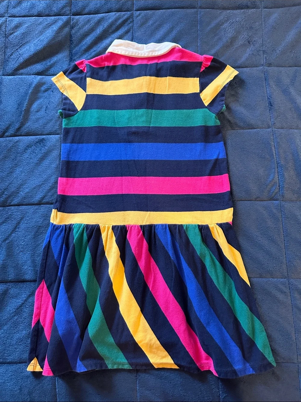 Gymboree Girls size 7 Preppy Navy Dress with Pink, Yellow, Green & Blue Stripes